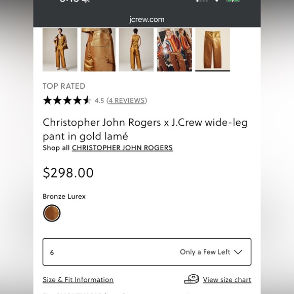 NWT Christopher John Rogers x J. CREW gold carpenter pants size 6. - Picture 6 of 7